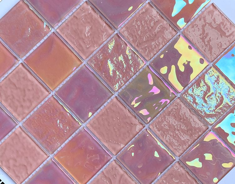 Swimming Pool Mosaic Tiles Spain Strip Iridescent Glass Tile Flower Pattern Glass 306x306MM