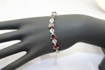 Sterling Silver Created Garnet Clear CZ Diamonds Tennis Bracelet(B02GARNET)