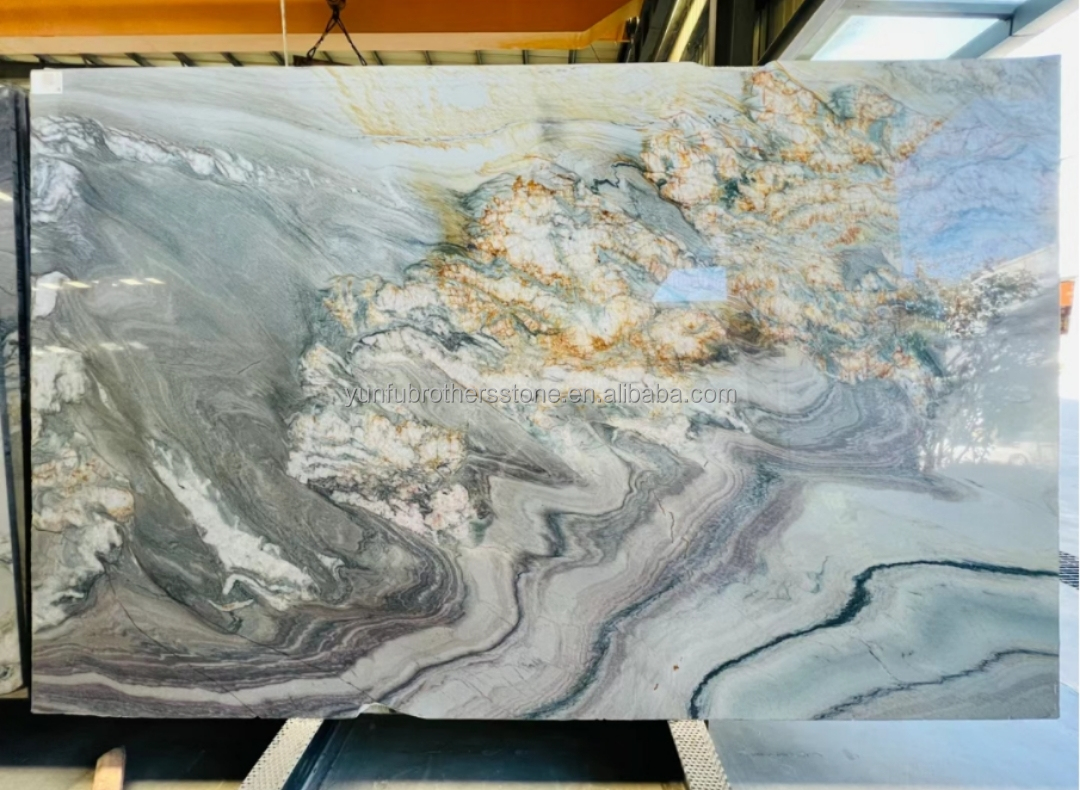Polished Purple Marble Stone Big Slab Dining Table Top for Modern Bedroom Hall Design