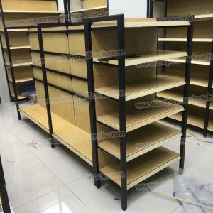 Quality Wooden Grain Metal Gondola Supermarket Shelf 50kg/Layer wholesale