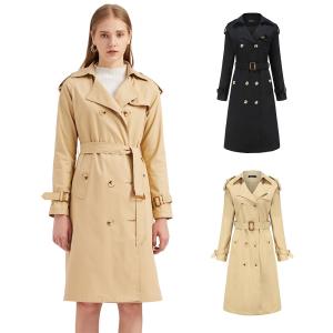 Quality OEM Women'S Classic Double Breasted Mid - Long Cotton Coat With Belt S-3XL wholesale