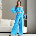 Polyester Women's Two Piece Jumpsuit Ruched Lantern Sleeve