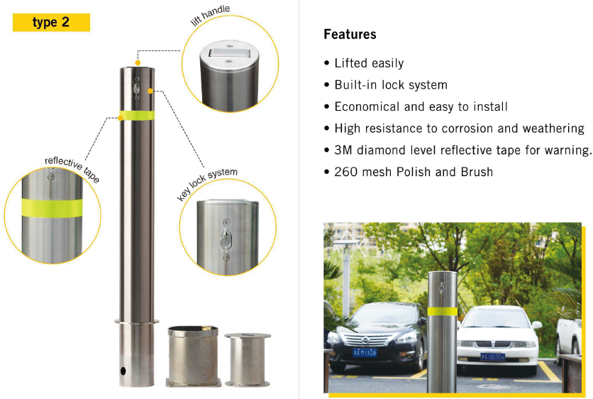 Parking Bay Heavy Duty Removable Bollards Anti Rust For Road Traffic Safety