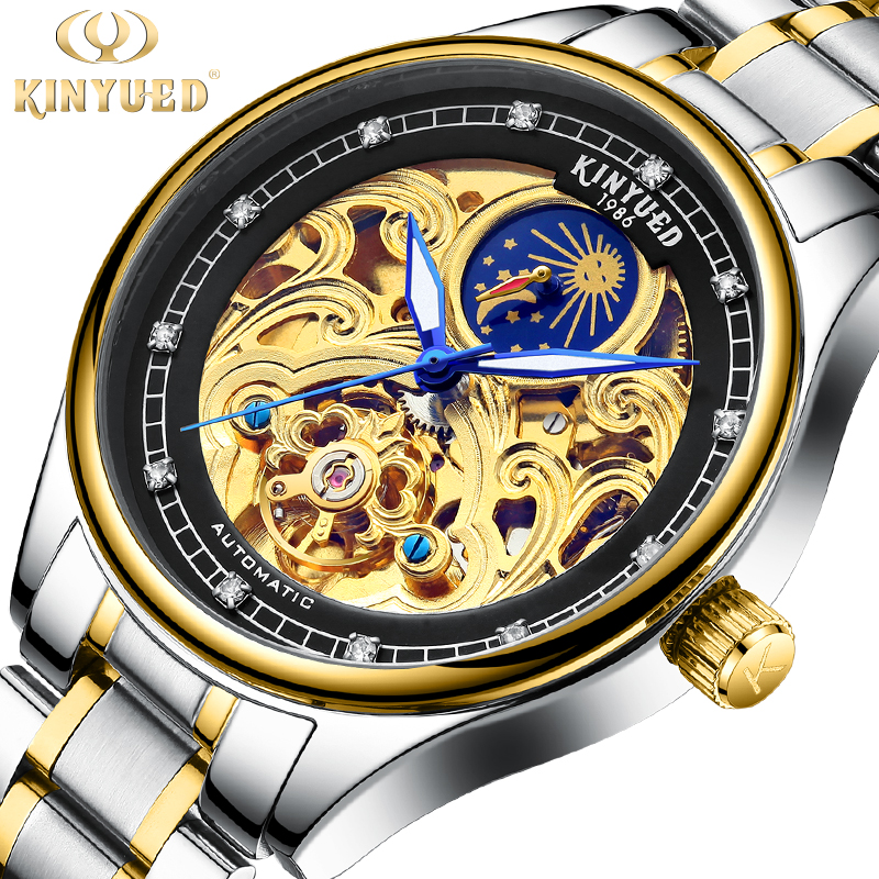 KINYUED Tourbillon automatic mechani fashion stainless steel men wrist waterproof watch