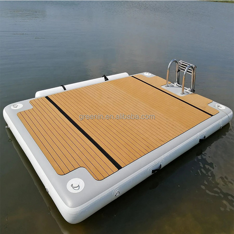 Floating inflatable water play equipment teak deck yacht docking boat dock water platform with ladder