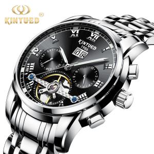 Quality KINYUED High quality Tourbillon automatic mechanical movement stainless steel band waterproof Watch wholesale