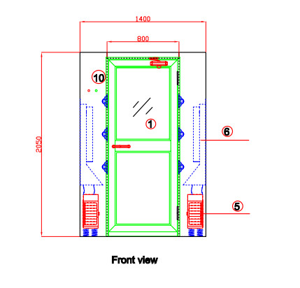 Automatic blowing Full Glass Doors SS304 Stainless Steel Air Shower for 3-4persons