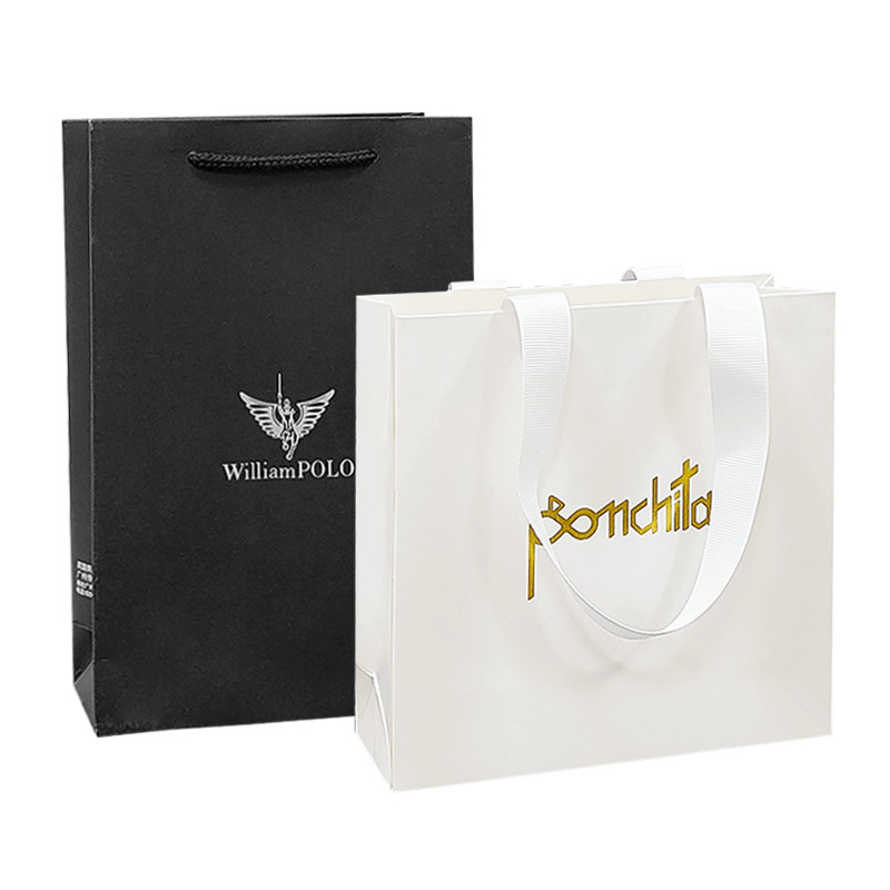 Custom Design Luxury Black Matte Thick Paper Clothing Packaging Gift Shopping Bag With Logo Ribbon And Handle