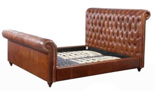 Quality Button Back Tufted Leather Bed Genuine Leather Bed For Bedroom wholesale
