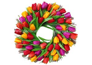 Quality 18 Inch PVC Plastic Faux Tulip Wreath For Front Door Wall Decoration​ wholesale
