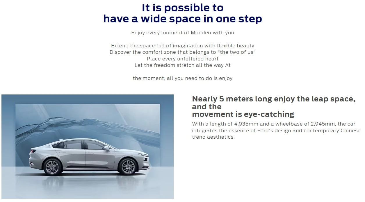 2024 FORD Mondeo 2.0T/L4/238HP Front Suspension independent ACC Cruise Control Medium Car 4 Door 5 Seat Sedan for Sale