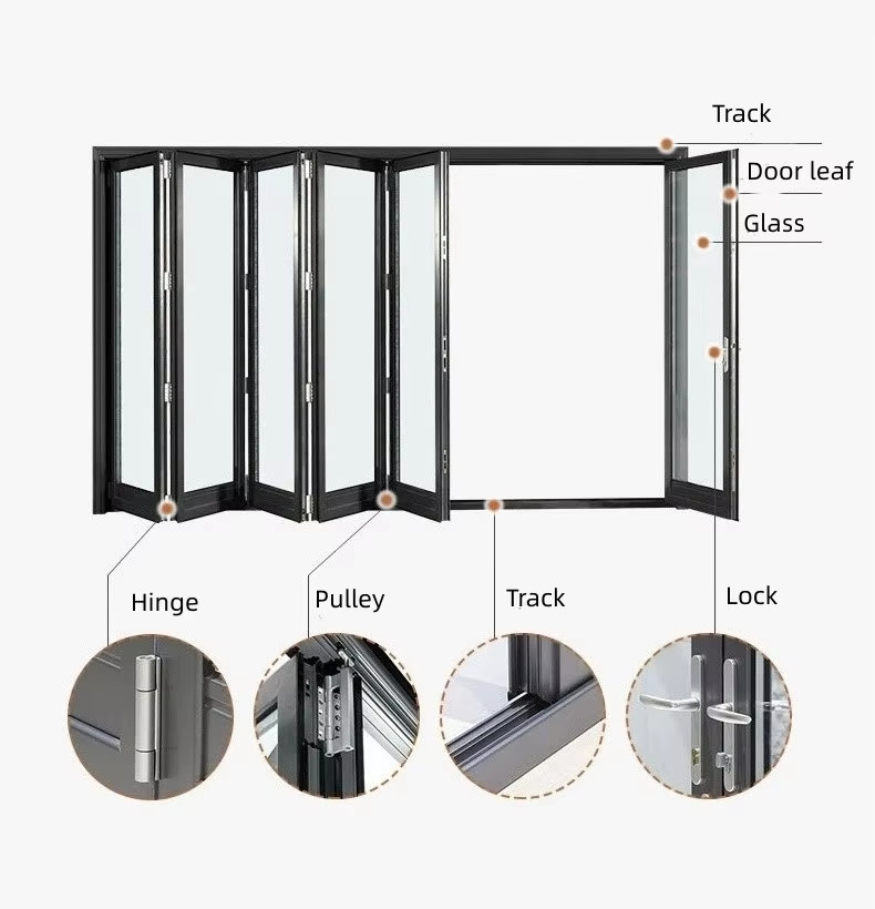 Curved Aluminium Balcony Folding Door Double Triple Glass Interior Folding Glass Doors