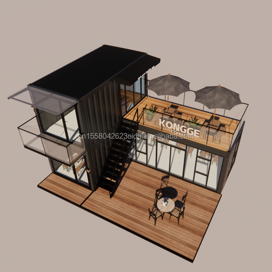 Galvanized Steel Bending Container Coffee Shop Store 40ft Prefabricated House Building Design for Steel Frame Hotel