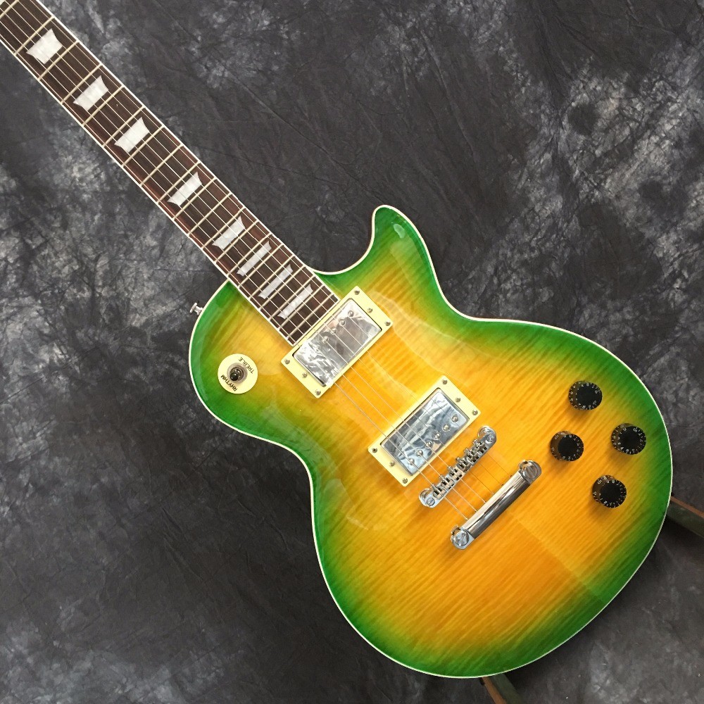 LP Custom Electric Guitar, Head and Body with Flaming Maple top