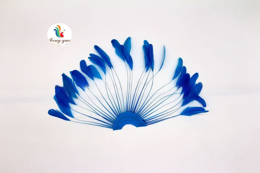Dyed Pattern Party Decoration Stripped Coque Feather Flower Fan With Wire Accessory