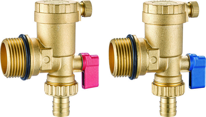 6001 Brass Combined Manifold Parts Automatic Air Exhaust (Horizontal) + Flushing Drain Valve for Hot Forged Main Passage
