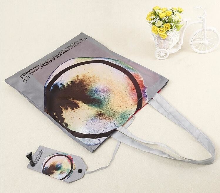 Recycled Foldable Nylon Polyester Tote Bag with logos polyester shopping bag Custom advertising handle non woven bag PAC