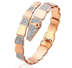 Quality Trendy Fashion Snake Rose Gold Bangle for Girl Gemstone and Crystal Bangle Cuff Metal Bangle wholesale