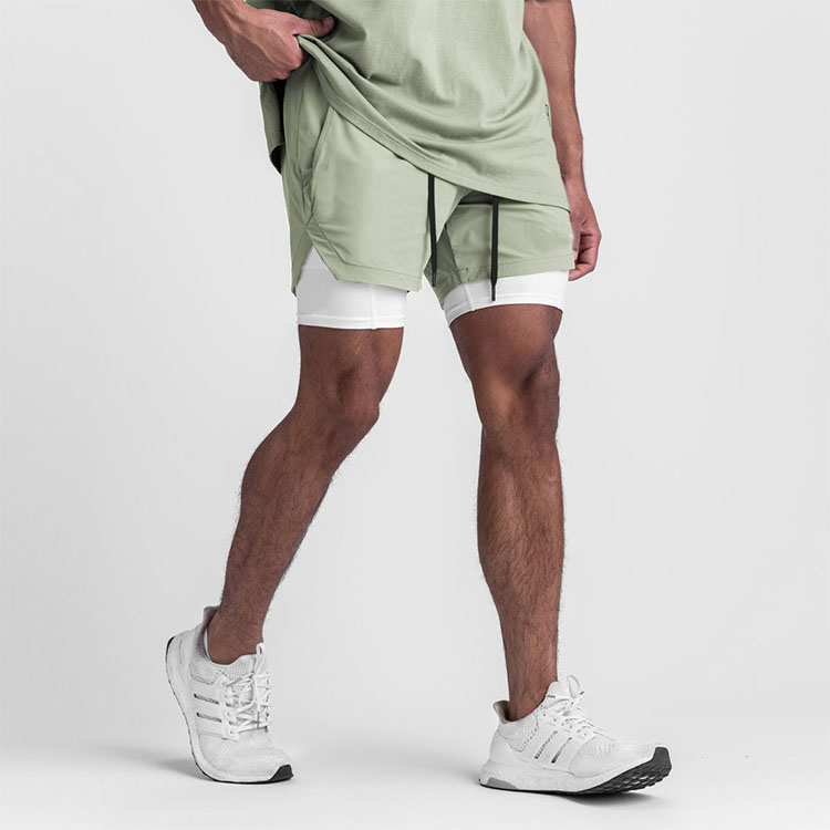 2 In 1 Double Layer Sports Mens Gym Shorts Custom LOGO 5 Inch Fitness Workout Shorts