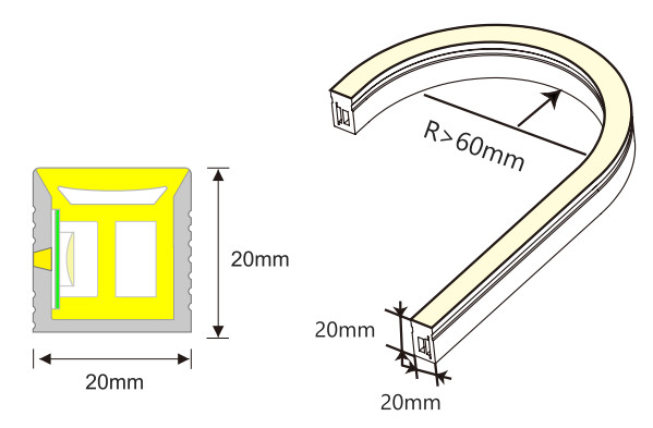 20*20mm Side Emitting IP67 Silicone Neon Strip Light Ra90 Waterproof Outdoor Lighting
