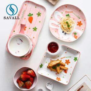 Quality OEM ODM Pink 21pcs Childrens Ceramic Dinner Set Home Hotel Use wholesale