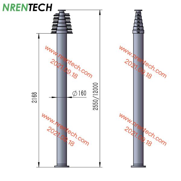 12m lockable pneumatic telescopic mast 30kg payloads 2.55m closed height, work