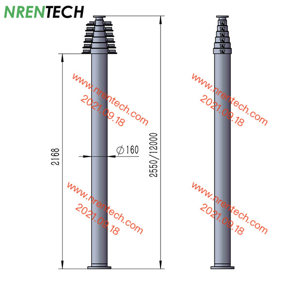 12m pneumatic telescoping mast for surveillance 30kg payloads 2.55m closed height