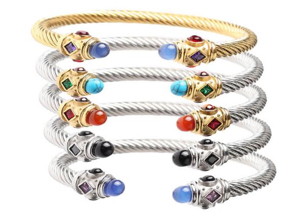 Titanium steel cable ruby turquoise stone bracelet accessories golden elastic
