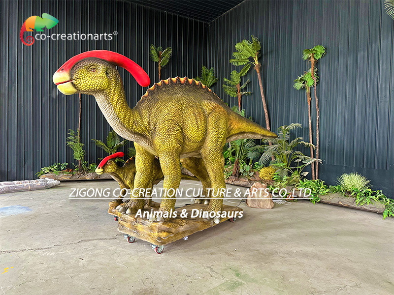 Customized Animatronic Dinosaurs Simulation Parasaurolophus With Baby For Attraction