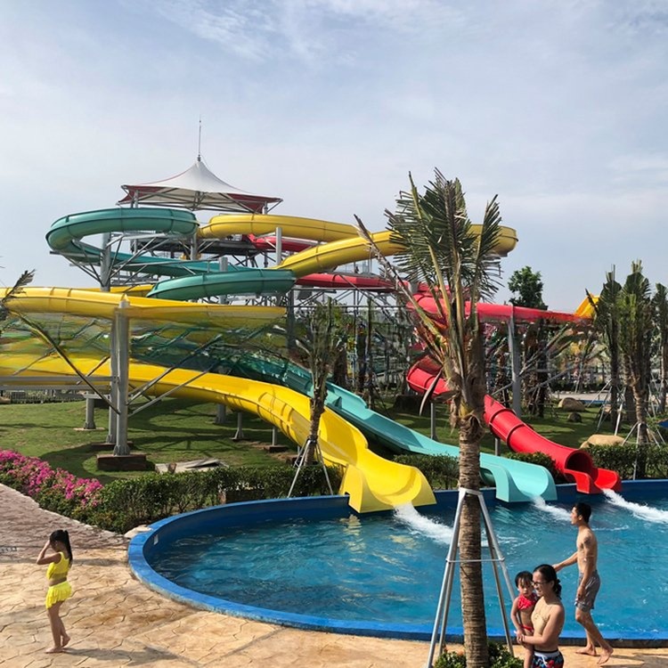 Fiberglass Blue Water Slide Combined for Amusement Park