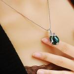 Thail Silver Green Agate and Marcasite Pendant Necklace(N11064GREEN)