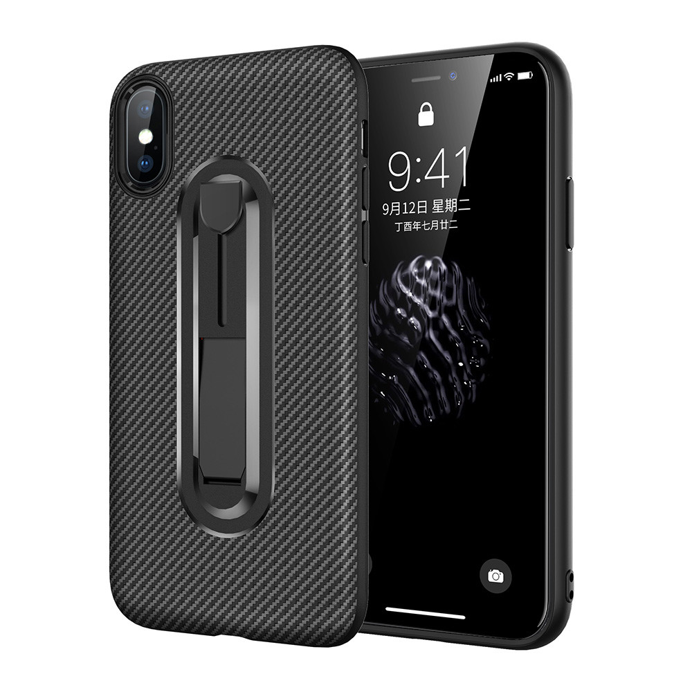 Color Red Carbon Fiber Invisible Kickstand TPU Case Back Cover For IphoneXS IphoneXR IphoneXS MAX Iphone8 Iphone7 Plus