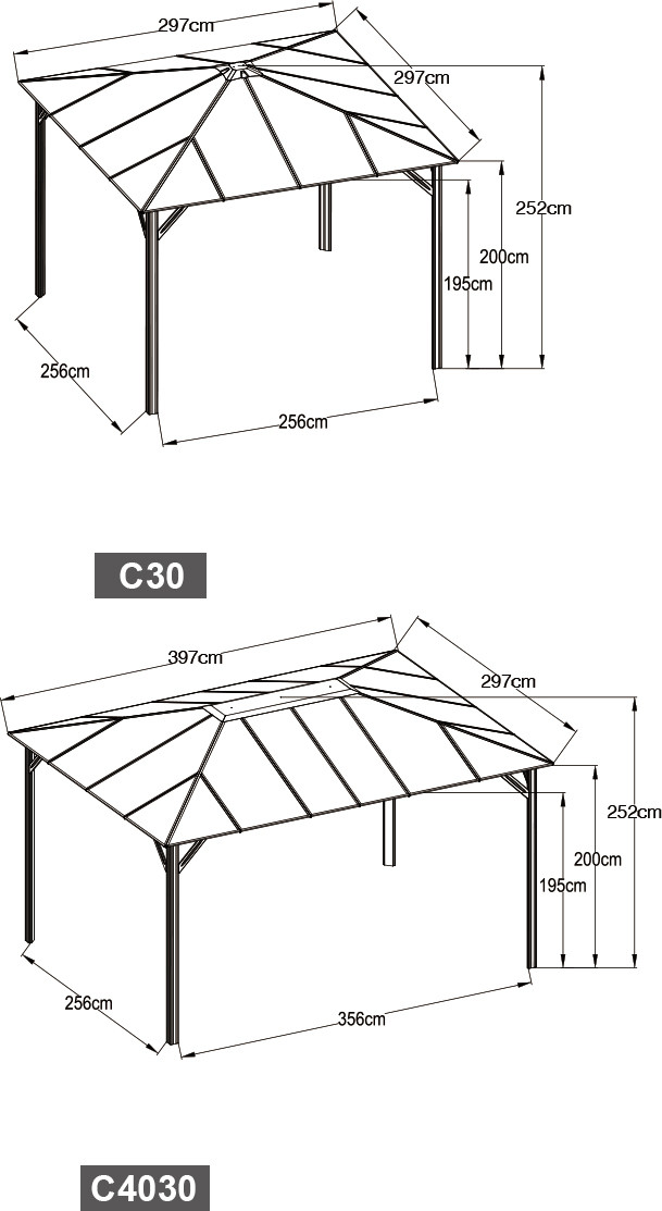 AG-C30 Outdoor Aluminium Pergola Anthracite RAL7016 Aluminium Frame With Polycarbonate