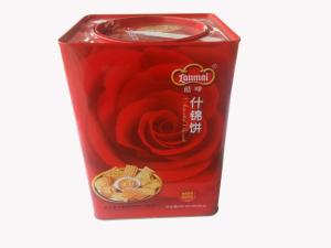 Quality Red Square Tin Cookie Containers 0.23mm Tinplate With Round Lid wholesale