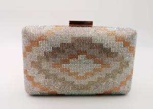 Quality Rainbow Color Champagne Clutch Bag , Crystal &amp; Satin Fabric Box Evening Bags wholesale