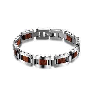 Quality Simple Fashion Bracelet Multilayer Stainless Steel and Wood Bracelet for Men wholesale