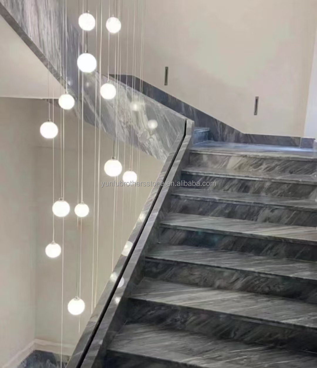 Hotel Interior Design Calcite Marble Step Floor and Stairs with Light in Florence Gray