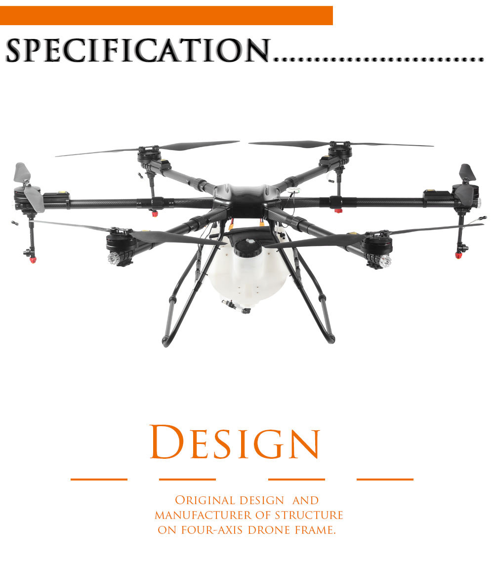 1800mm Wheelbase 6.6 Acres/Hour Agriculture UAV Drone 20L Pesticide Agri Spray Drones HXGX622