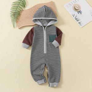Quality Custom New Kids 100% cotton Long Sleeve Clothing zipper Jumpsuit Baby Romper with hat wholesale