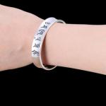 Sterling Silver Cuff Bracelet with Engraved Sutra Words Vintage Silver Bangle