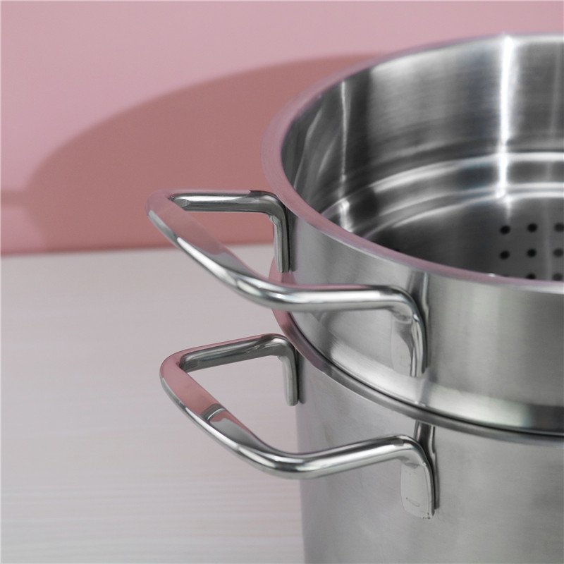 Double layer food kitchen pot spaghetti cooking pot with glass lid steamed grid