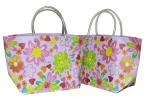 Eco-friendly Recyclable Flowers Purple PP Woven Shopping Bag With PVC Handle