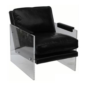 Quality SGS Defaico Black Genuine Leather Chair With Acrylic Frame wholesale