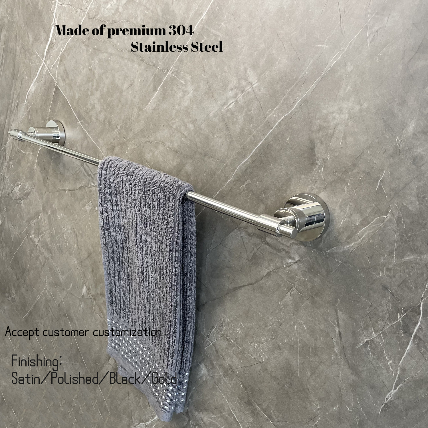 Modern Wall Mounted Bathroom Towel Bars Sus304 Polished Chrome Towel Rack