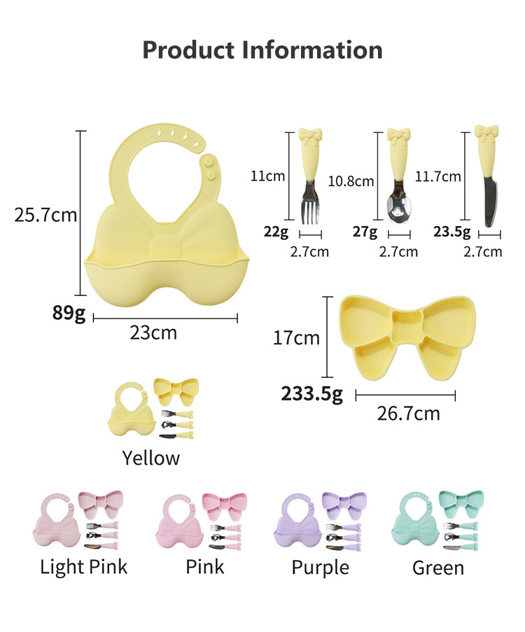 Baby Geschirr Weaning Silicone Tableware Set Bib Plate Stainless Steel Spoon Knife Fork