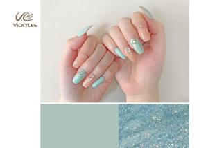 Quality Coffin Artificial OEM Mint Green Fake Nails Press On Crystal Stone wholesale