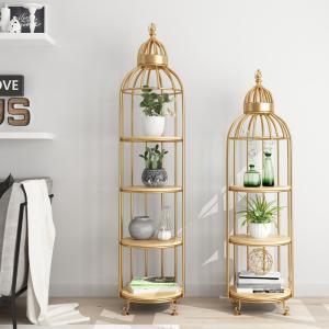 Quality Bird Cage Shape Gold Three Storey Metal Flower Stand wholesale