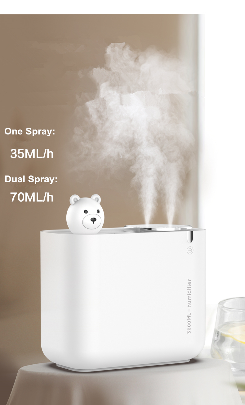 3000ML Dual Spray Ultrasonic Atomizer Large Capacity Home Office Air Humidifier Cool Mist Maker
