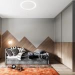 Bedroom Furniture Sliding Door Wardrobes in Wood Style with Eased Edge Metal