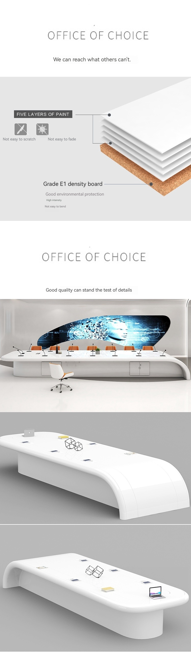White Paint Baking Veneer Conference Table and Chairs Set with Extendable Function
